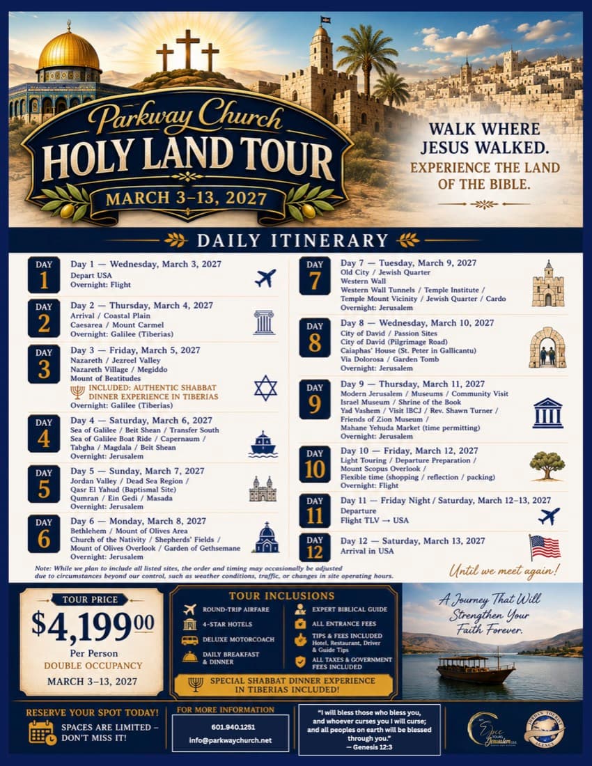 Parkway Church Holy Land Tour flyer